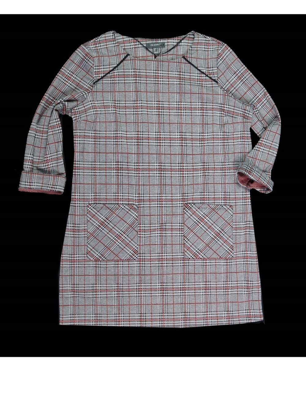 Primark Gray & Red Plaid Pocket Shift Dress - Size Large